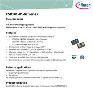 esd101-b1-02els    infineon/英飞凌 低电容静电保护器件